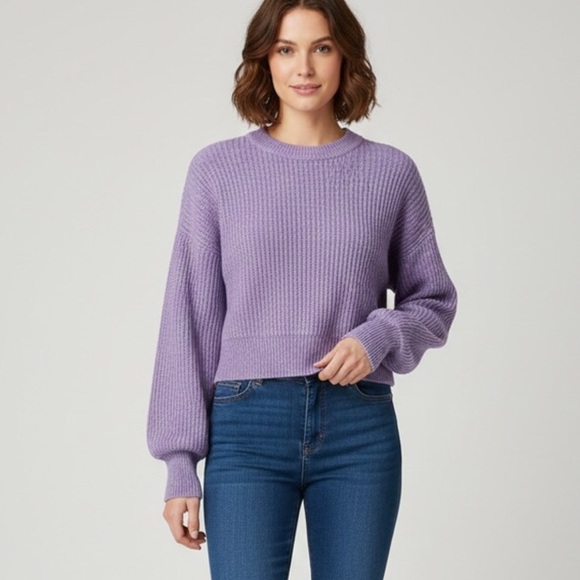 Garage Sweaters - Garage Purple Ribbed Cropped Knit Sweater
